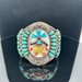 ZUNI TRIBE STERLING+TURQUOISE CUFF BRACELET W/ KACHINA DANCER