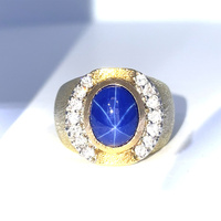 Handsome 14k Star Sapphire & Diamond Men's Ring 0.42tdw