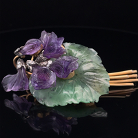  Carte Blu Certified 18k Nephrite Jade and Amethyst Floral Brooch 