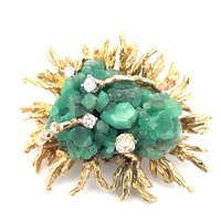  18k Natural Emerald Cluster with Diamonds Broach/Pendant