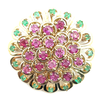  14k Natural Pink Sapphire and Emerald Broach/Pendant