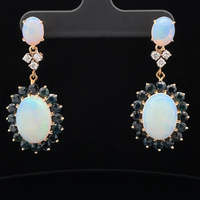  Extraordinary 14k Opal and Sapphire Dangle Earrings with Diamond Accents